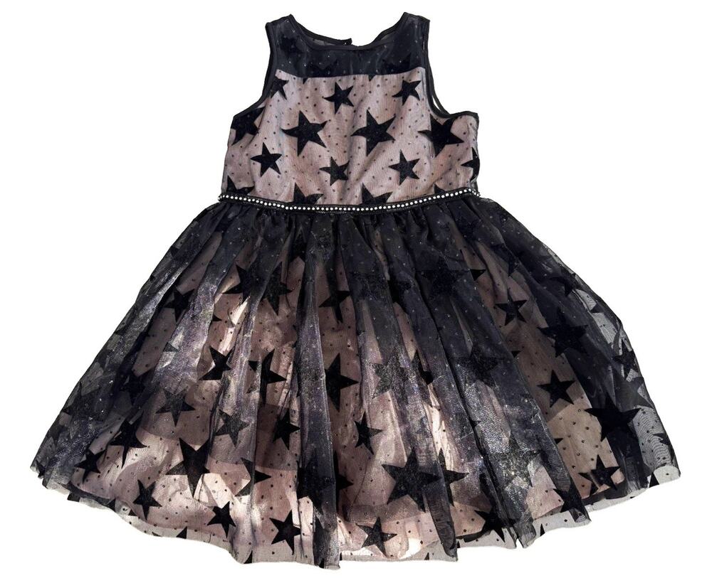 Pippa & Julie Girls Fit & Flare Knee Dress Black Gray Stars Tulle 8